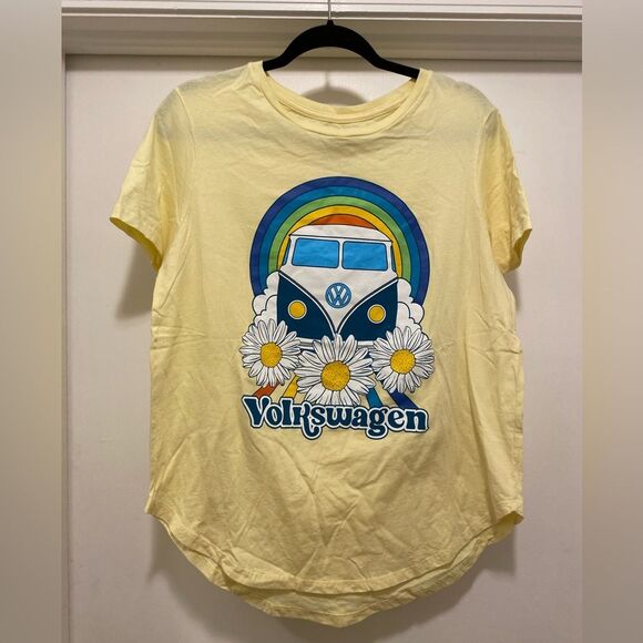 Volkswagen T Shirt Womens XXL Hippie Peace Yellow Rainbow Officially Licensed - Picture 1 of 4